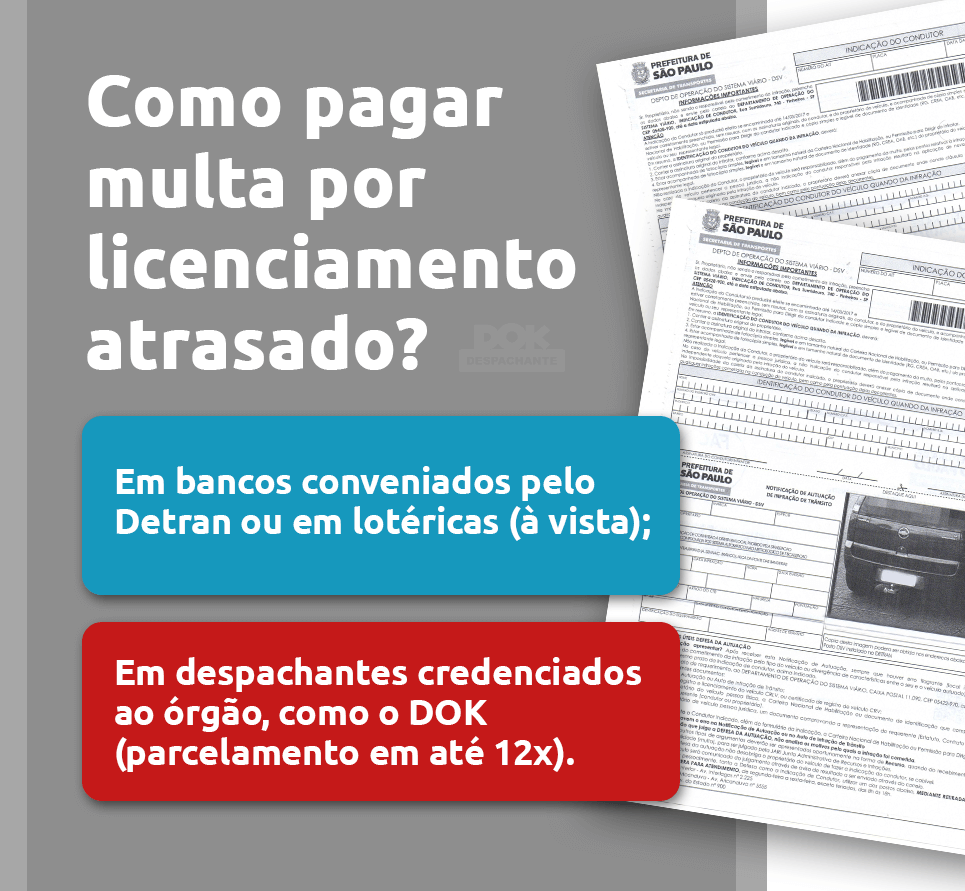 infográfico sobre como pagar multa por licenciamento atrasado - DOK Despachante