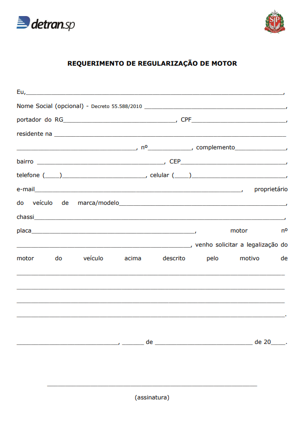 Requerimento de regularização de motor Detran São Paulo | DOK Despachante